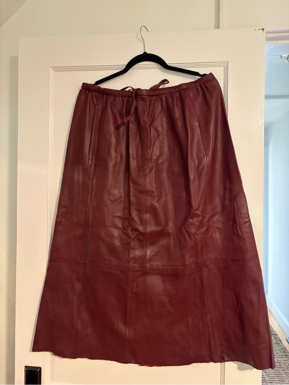 NWT VINCE Leather A-Line Midi Skirt, Burgundy, Size L